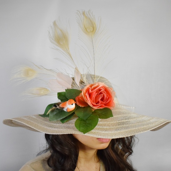 Flower Bird Wide Brim Kentucky Derby Hat